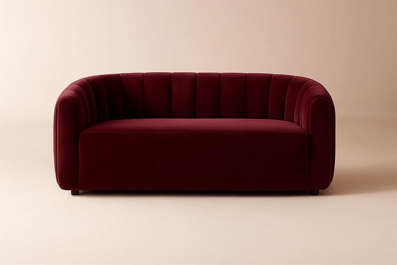 Pixa Homes Modern Velvet Upholstered Sofa Couch with Curved Backrest - Wine, 2 Seater - Image 1